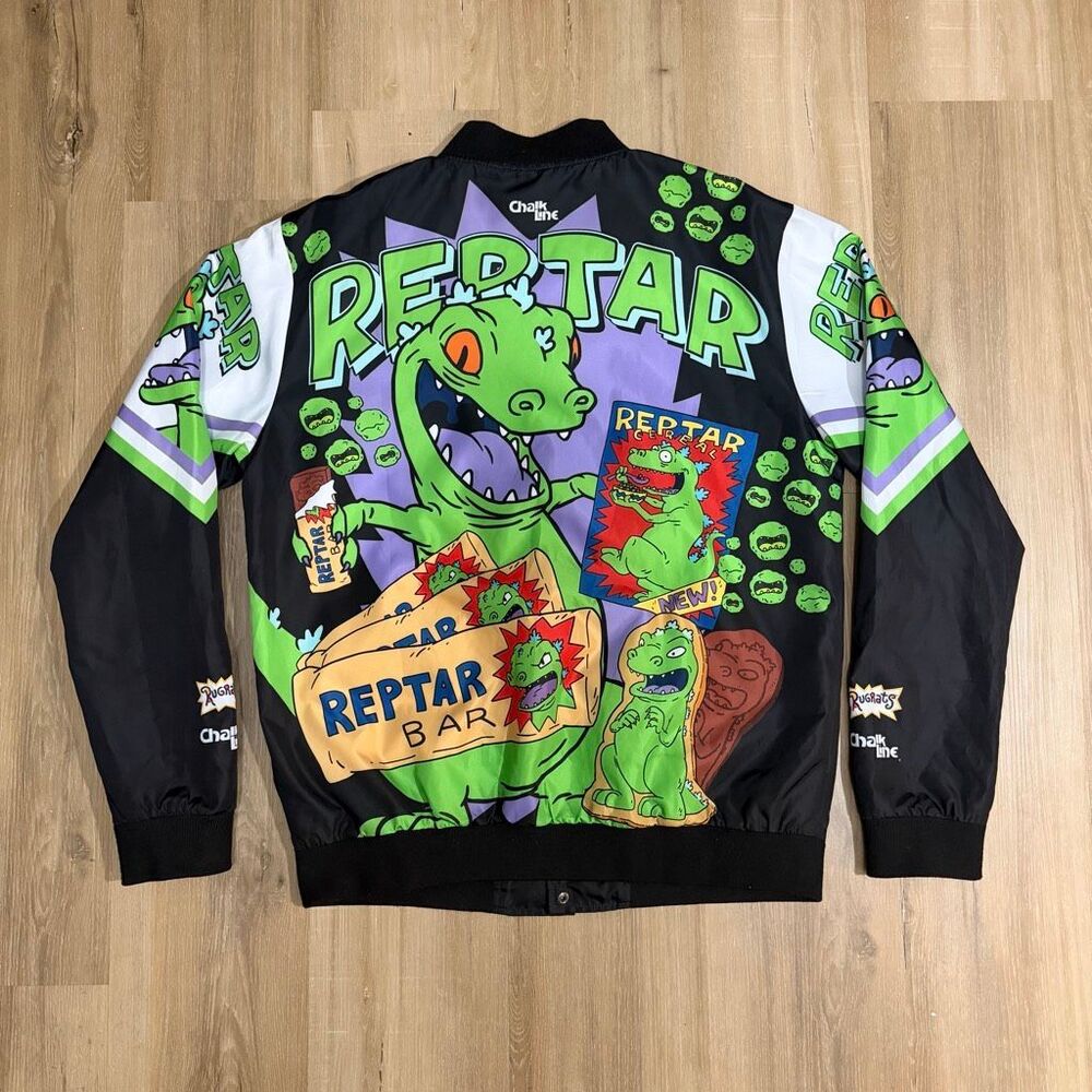 Chalk Line Rugrats Reptar Bomber Jacket AOP 90s Style Sz L Nickelodeon Retro